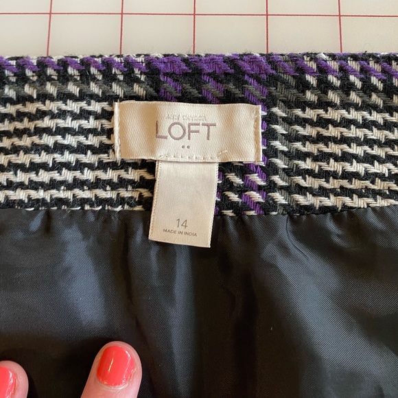 Ann Taylor Loft black white & purple plaid pencil a line work skirt size 14 - Picture 14 of 14